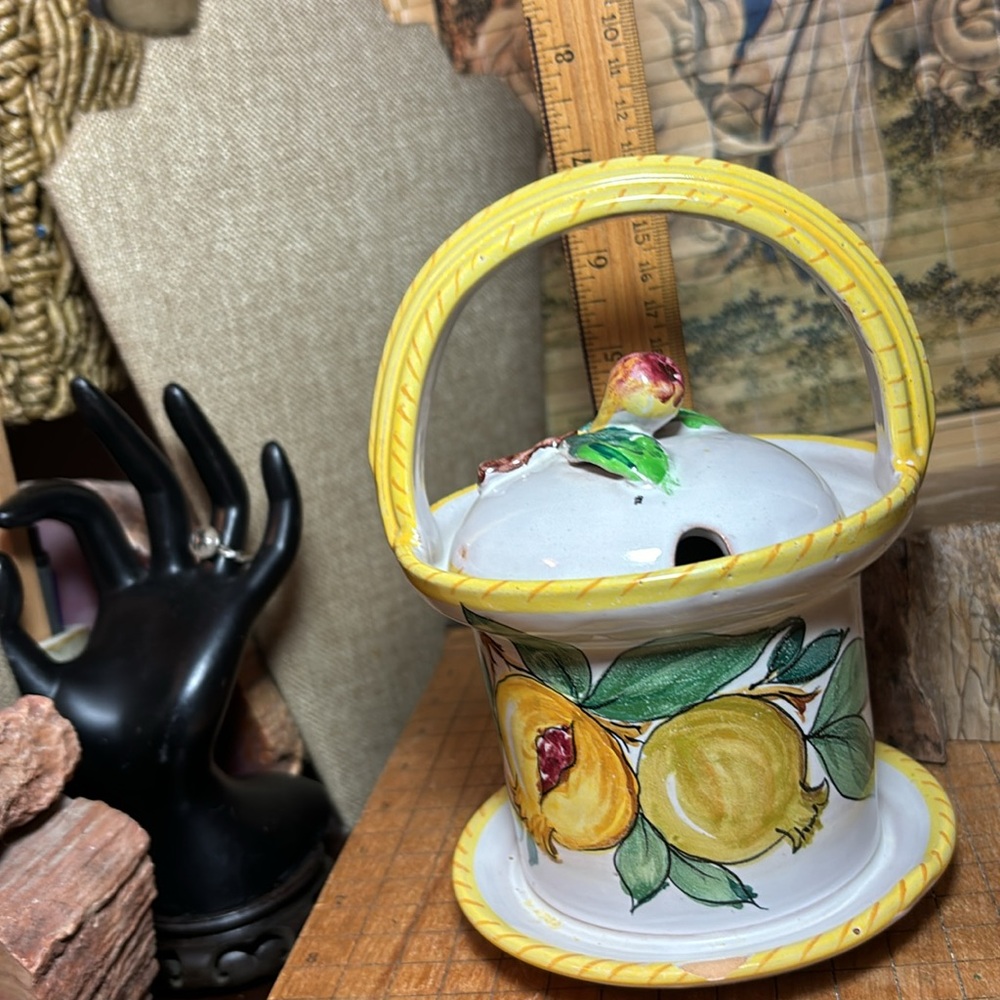 Fratelli Fanciullacci Jar Italy Fig Finial Jam Jelly Hand-Painted Ceramic 7”x5” - Picture 16 of 16